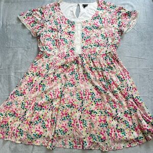 Torrid Dress 3 (3X) Swiss Dot Lace Trim Lined Mini With Pockets